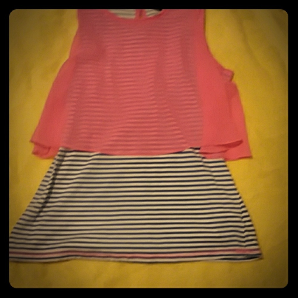 Pink an white an blue striped dress shirt